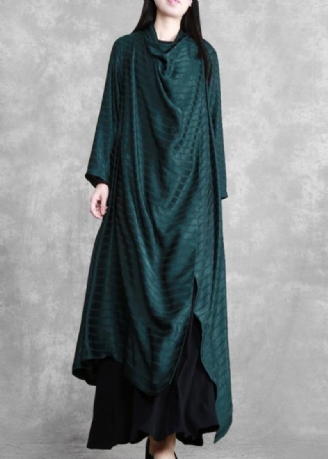 Schickes Asymmetrisches Schwarz-grün Gestreiftes Robenkleid Mit Cardigan