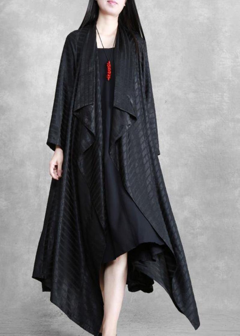 Schickes Asymmetrisches Schwarz-grün Gestreiftes Robenkleid Mit Cardigan - Grün