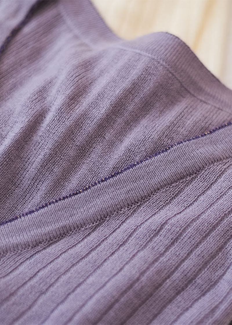 Schlank Geschnittene Violette Strickoberteile Mit V-ausschnitt Und Knopfleiste Winter - Damen-Cardigans