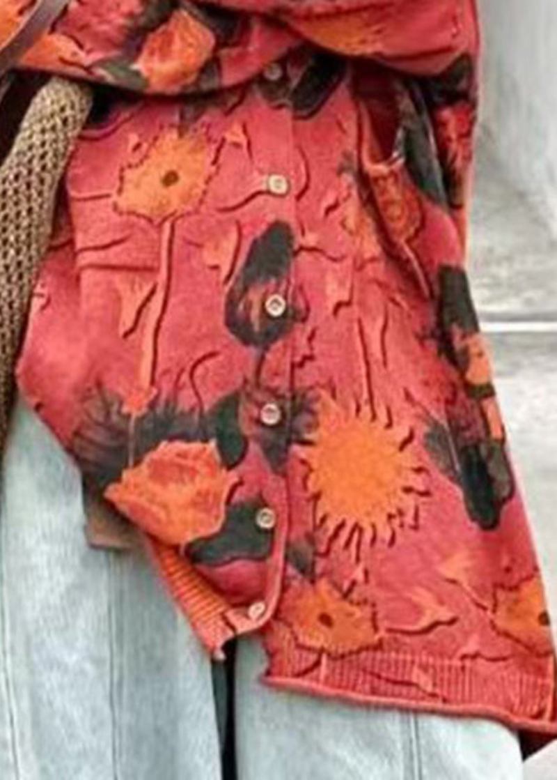 Schokoladenbraun Gestreifter Strickcardigan Mit V-ausschnitt Frühling - Rot