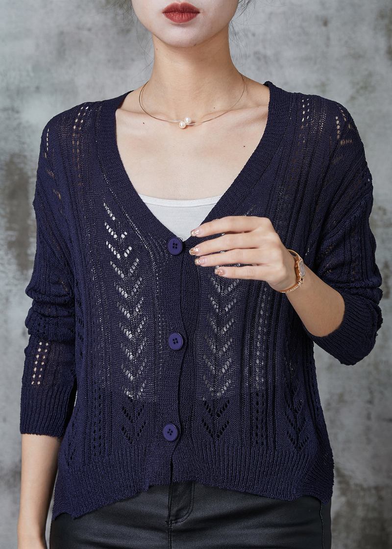 Schöner Marineblauer Strickjacke Mit Knopfleiste Frühling - Damen-Cardigans