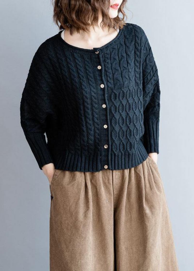 Schwarze O-ausschnitt-strickbluse Für Die Arbeit Übergroßer Strickpullover Mit Fledermausärmeln