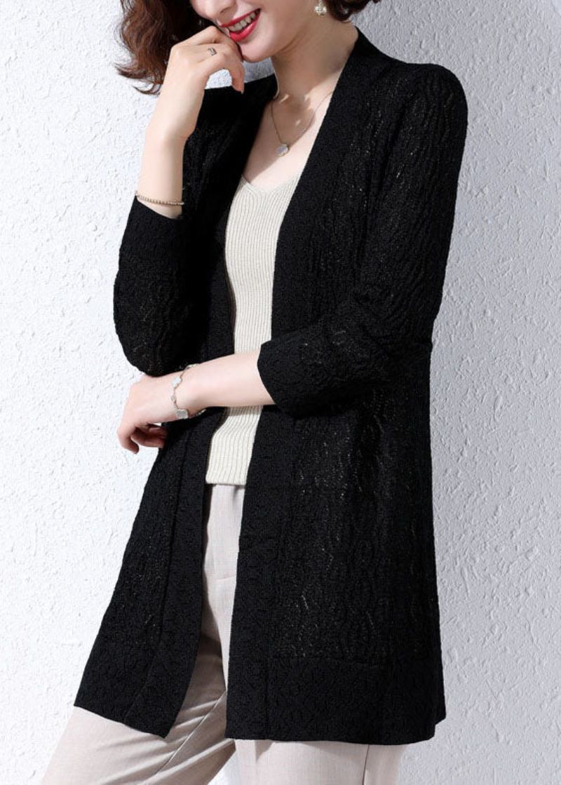 Schwarze Patchwork-strickjacken Für Damen Mit Aussparungen Und Stickereien Für Den Herbst - Damen-Cardigans