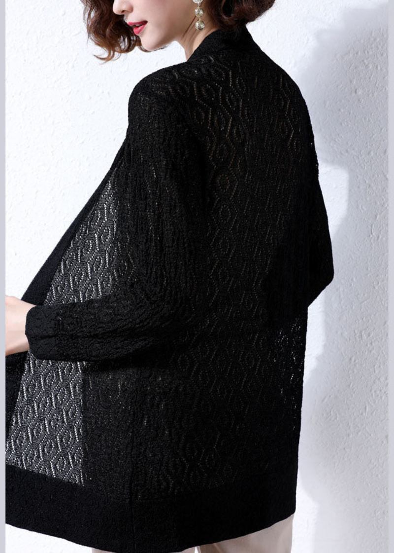 Schwarze Patchwork-strickjacken Für Damen Mit Aussparungen Und Stickereien Für Den Herbst - Damen-Cardigans