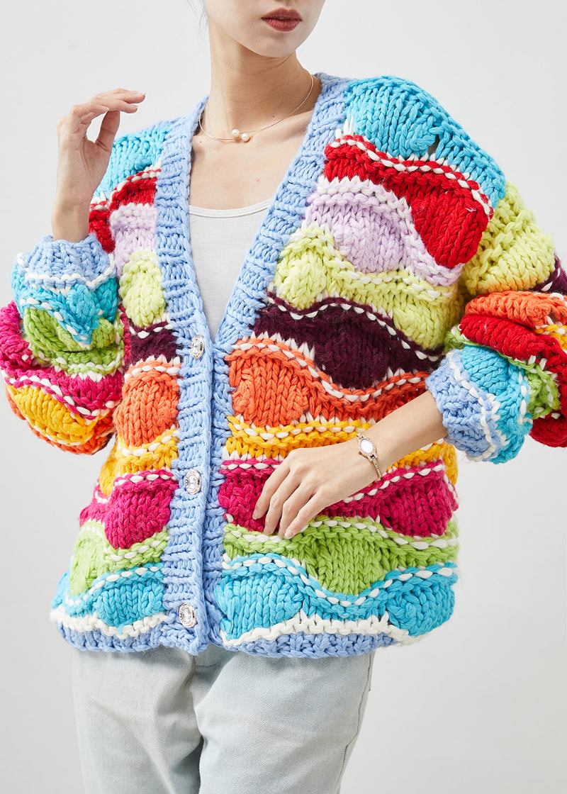 Übergroße Boho-strickjacke Mit Regenbogen-patchworkmuster Frühling