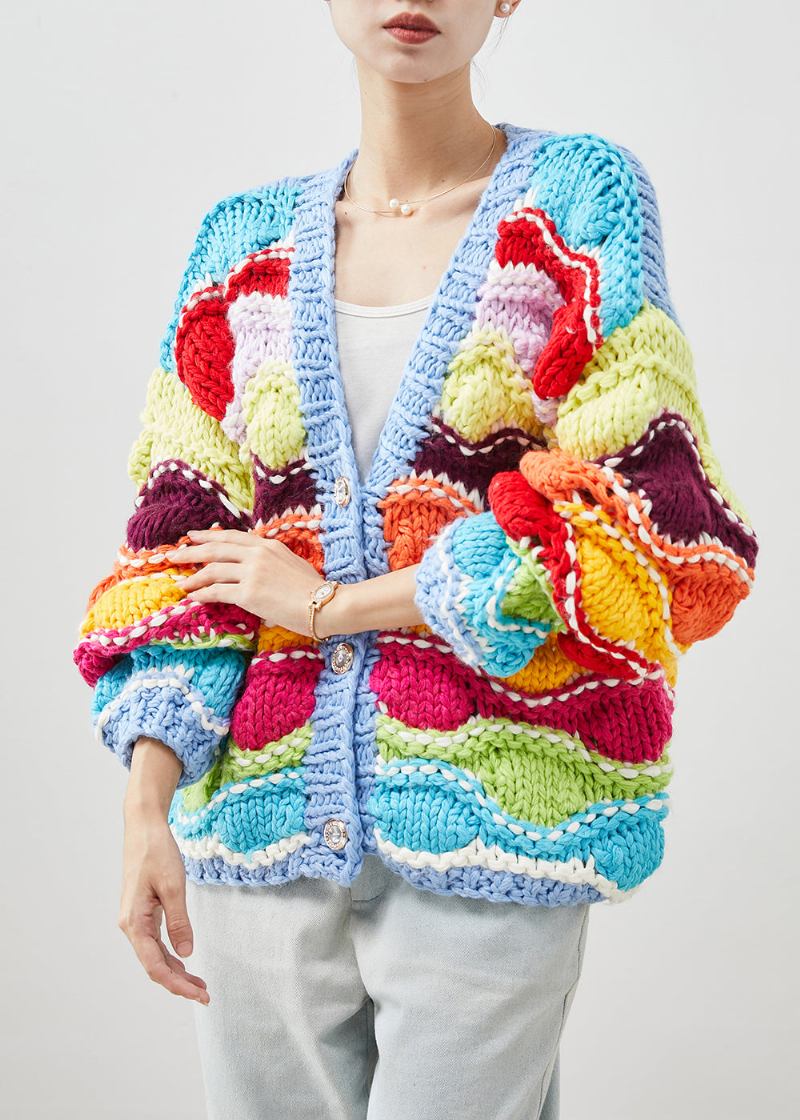 Übergroße Boho-strickjacke Mit Regenbogen-patchworkmuster Frühling - Damen-Cardigans