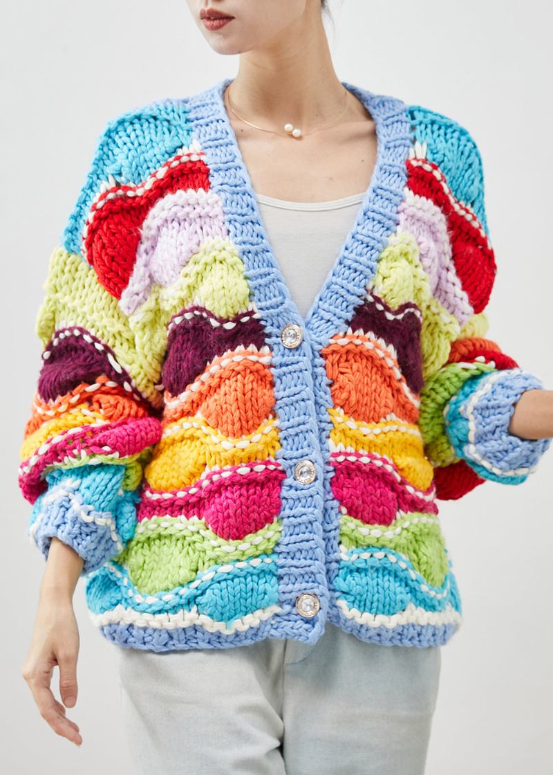 Übergroße Boho-strickjacke Mit Regenbogen-patchworkmuster Frühling - Damen-Cardigans