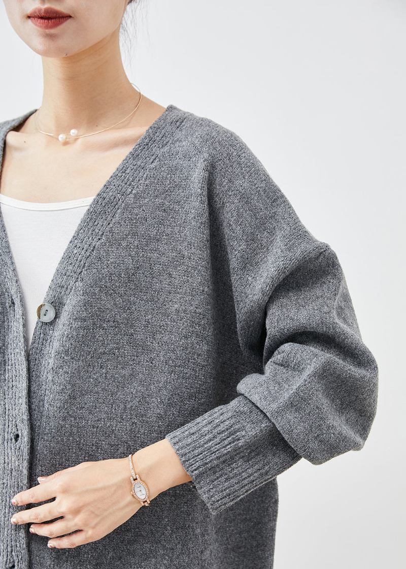 Übergroße Dunkelgraue Strickjacke Mit Knopfleiste Für Den Herbst - Damen-Cardigans