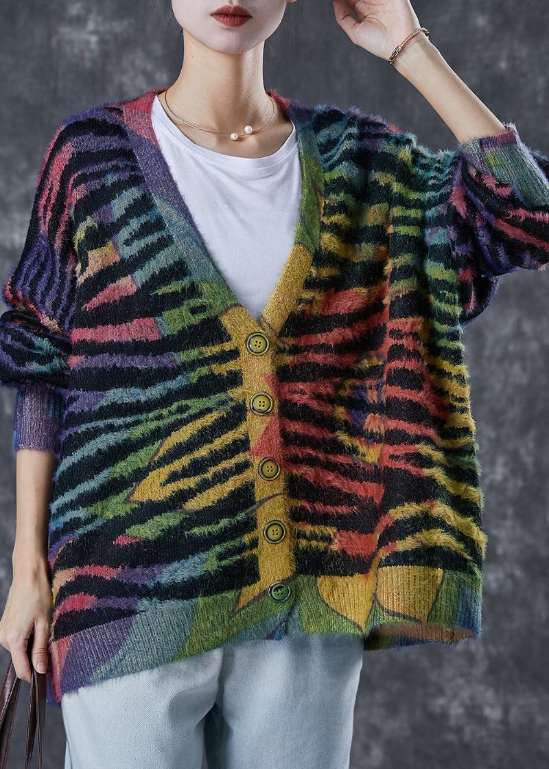 Übergroße Gestreifte Strickjacke Mit Regenbogenmuster Für Damen Im Winter