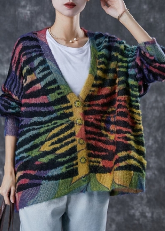 Übergroße Gestreifte Strickjacke Mit Regenbogenmuster Für Damen Im Winter