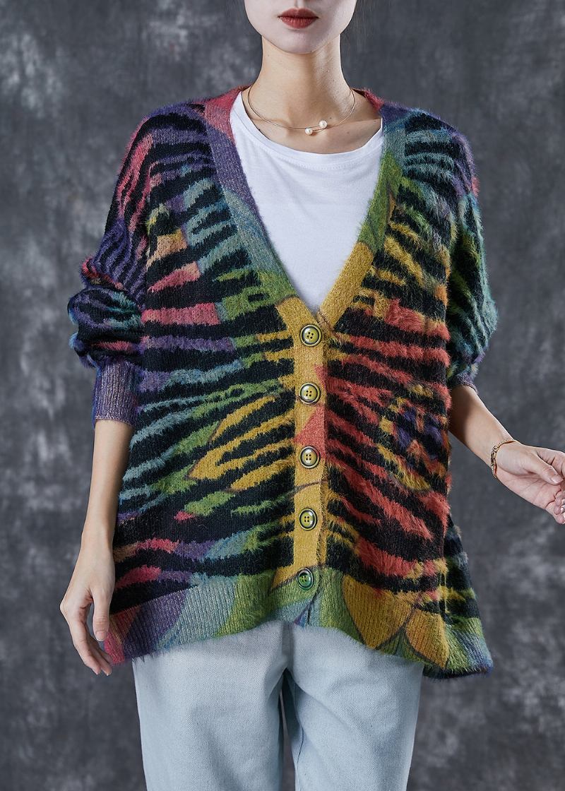 Übergroße Gestreifte Strickjacke Mit Regenbogenmuster Für Damen Im Winter - Damen-Cardigans