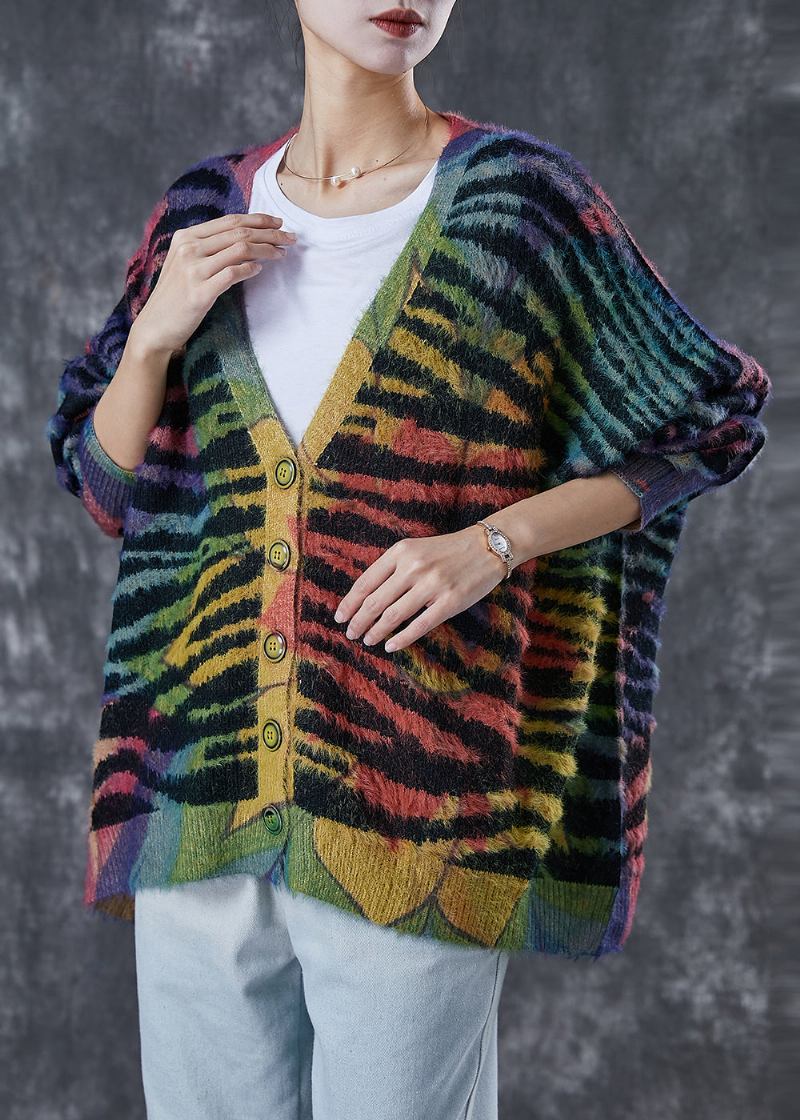 Übergroße Gestreifte Strickjacke Mit Regenbogenmuster Für Damen Im Winter - Damen-Cardigans