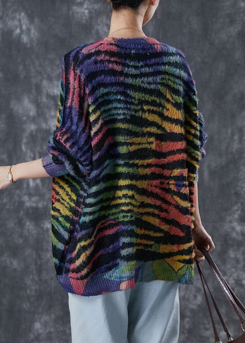 Übergroße Gestreifte Strickjacke Mit Regenbogenmuster Für Damen Im Winter - Damen-Cardigans