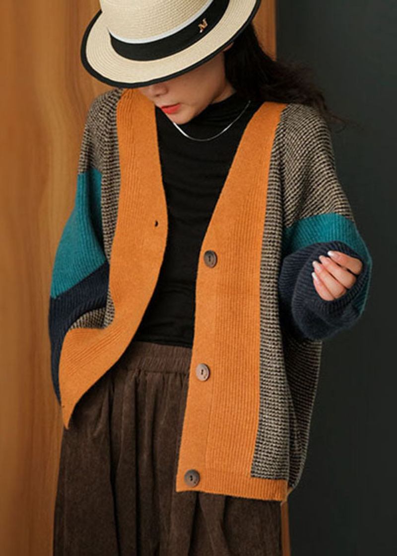 Übergroße Patchwork-strickjacke Mit Farbblock-muster Für Den Winter - Damen-Cardigans