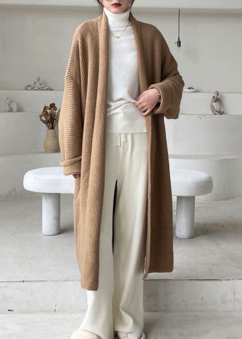 Übergröße Vintage Khaki Lässiger Strick-cardigan Winter - Lila