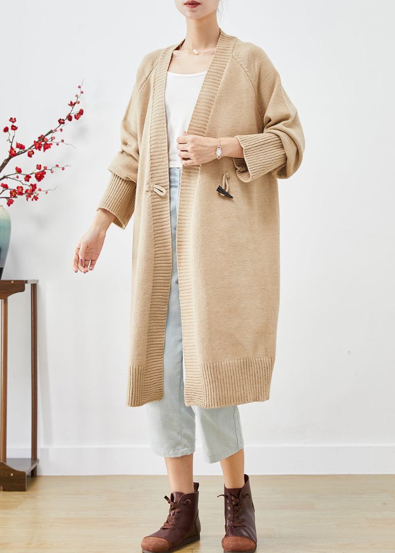 Übergroße Weite Strickjacke Aus Hornknöpfen Im Boho-stil In Hellkamel Für Den Herbst - Damen-Cardigans