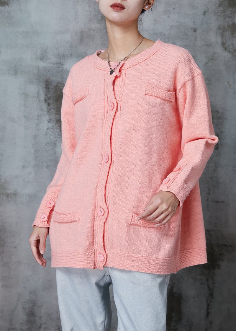 Übergroßer Rosa Strickjacke Mit Knopfleiste Frühling - Damen-Cardigans