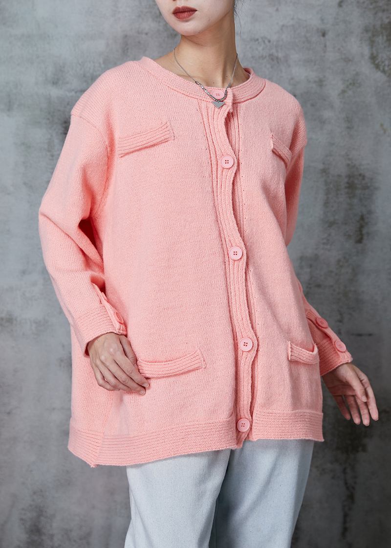 Übergroßer Rosa Strickjacke Mit Knopfleiste Frühling - Damen-Cardigans