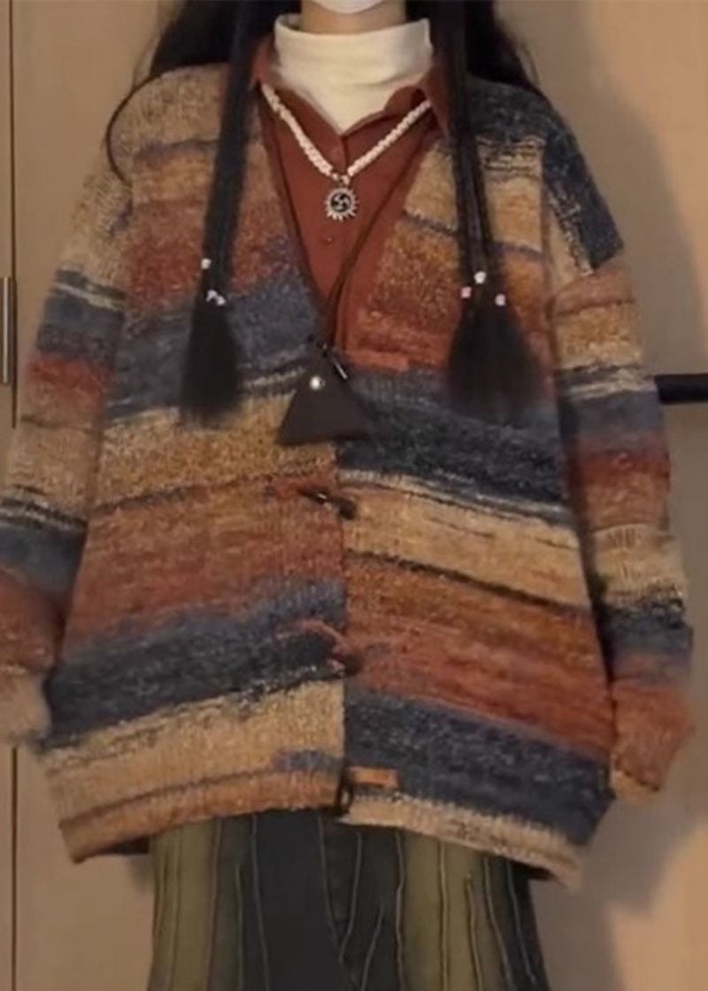 Vintage-cardigan Mit V-ausschnitt Und Print Gestrickt Aus Baumwollgarn Langärmlig - Damen-Cardigans