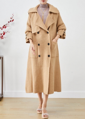 Vintage-strick-trenchcoats Mit Zwei Brusttaschen In Khaki Für Den Herbst