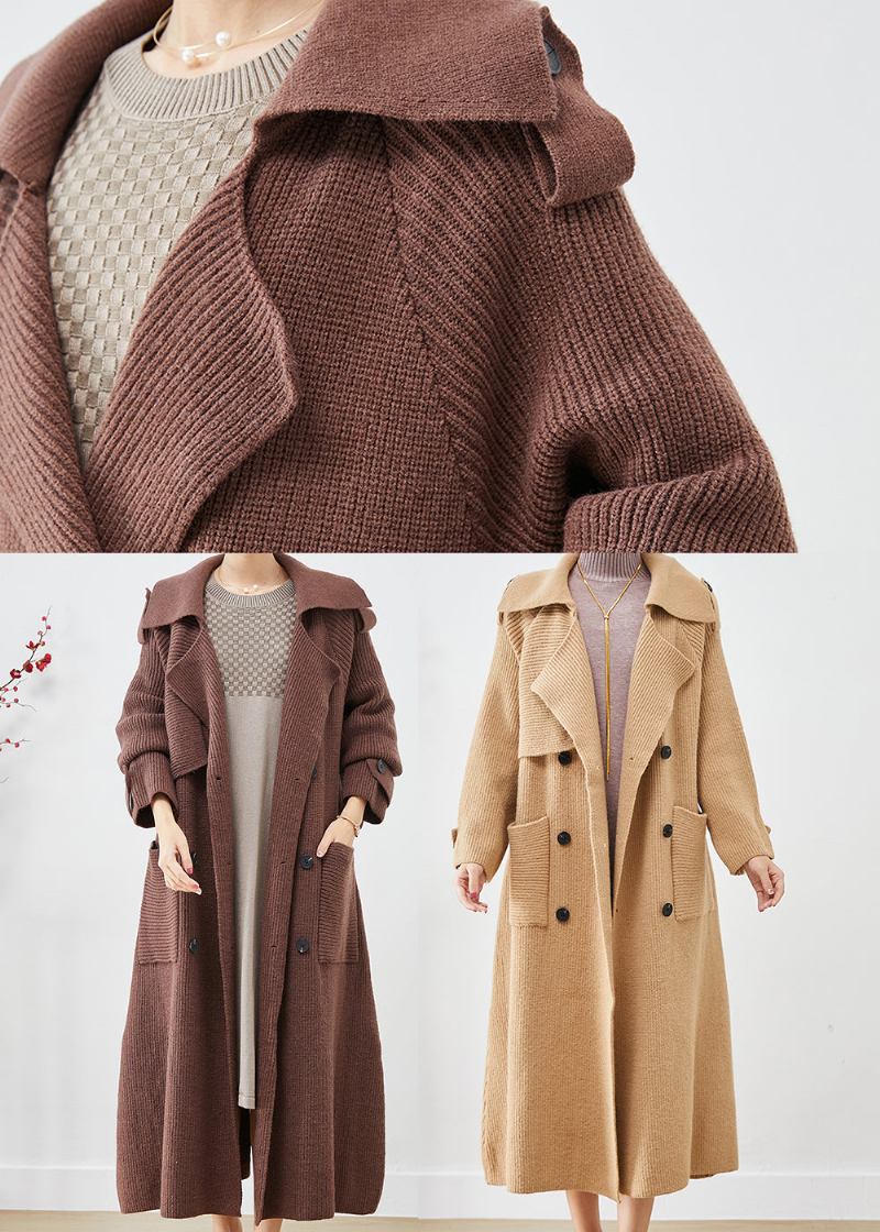 Vintage-strick-trenchcoats Mit Zwei Brusttaschen In Khaki Für Den Herbst - Damen-Cardigans