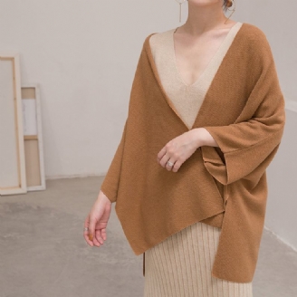 Warme Braune Pullover Übergrößenkleidung Strickoberteile Mit Dreiviertelärmeln Elegante Strickjacke