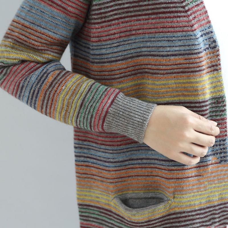 Warme Lässige Strickoberbekleidung Regenbogen Weite Lockere Langärmlige Pullover-cardigans - Damen-Cardigans