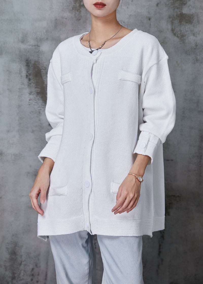 Weißer Rundhals-cardigan Mit Knopfleiste Aus Bio-baumwolle Frühling - Damen-Cardigans