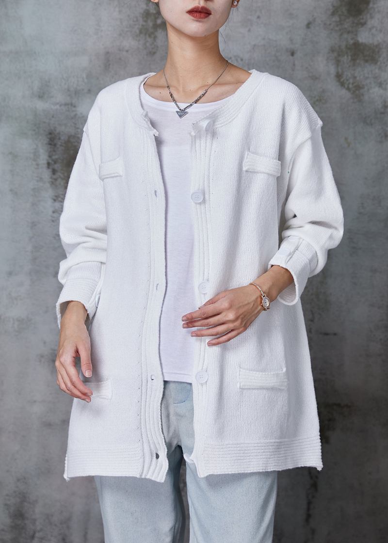 Weißer Rundhals-cardigan Mit Knopfleiste Aus Bio-baumwolle Frühling - Damen-Cardigans