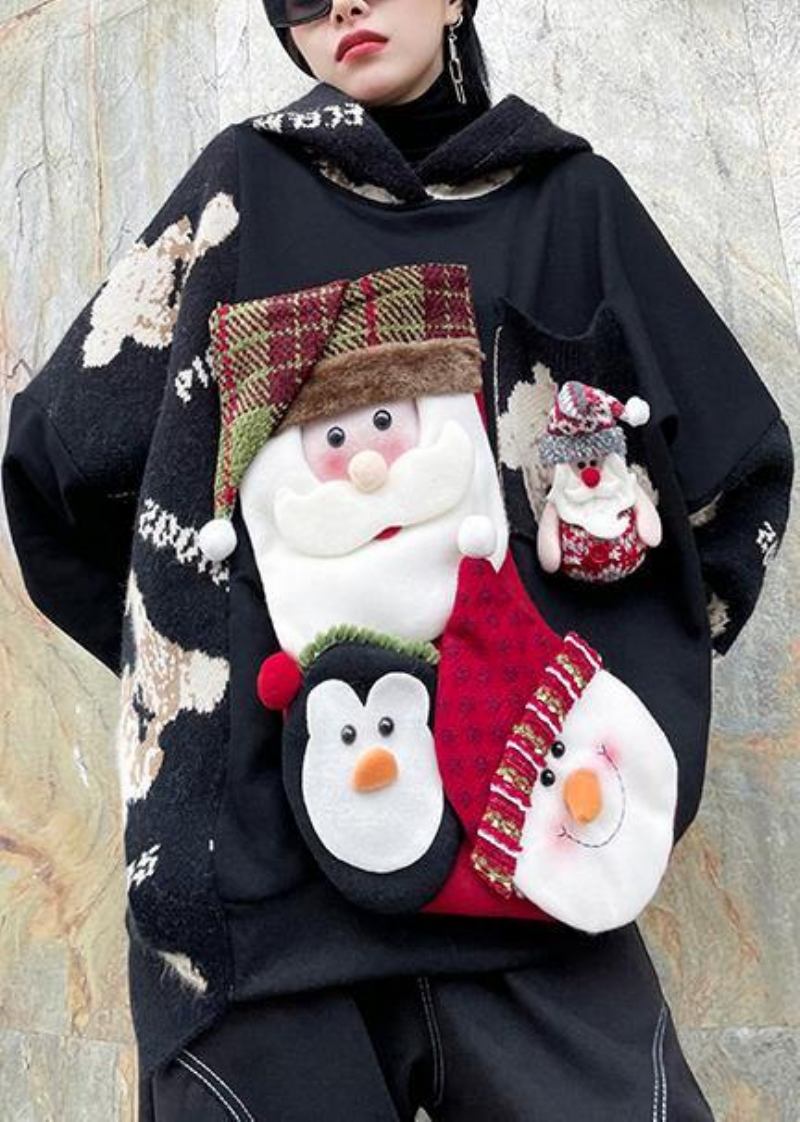 Winterkleidung In Schwarz Mit Weihnachtsdesign Rundhalsausschnitt Übergrößen Strick-sweatshirts