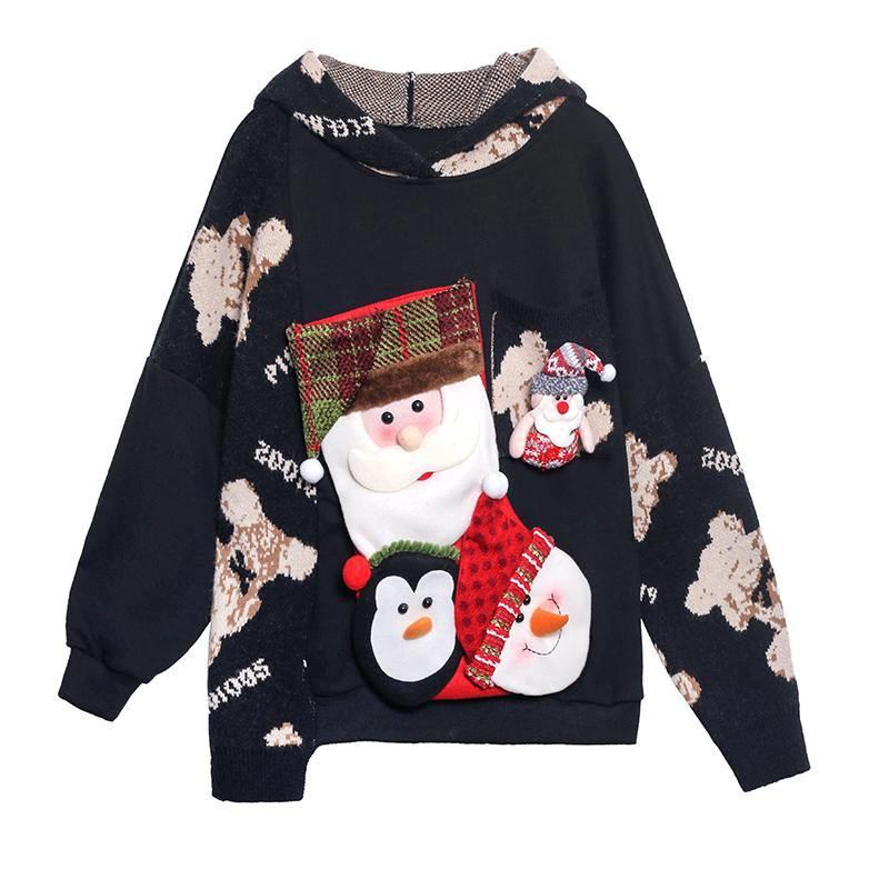 Winterkleidung In Schwarz Mit Weihnachtsdesign Rundhalsausschnitt Übergrößen Strick-sweatshirts - Damen-Cardigans