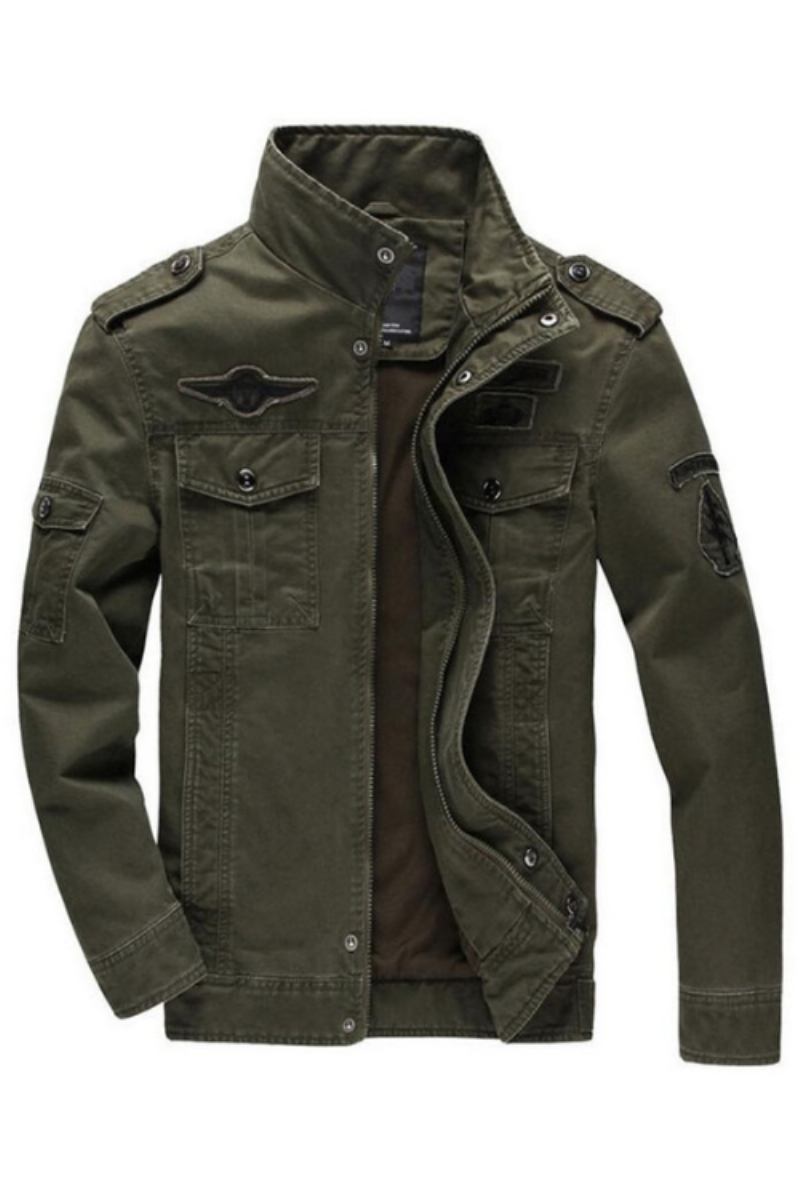 Armee-militärjacke Für Herren Frühling Herbst Gewaschener Baumwollmantel Mehrere Taschen Piloten-bomber Taktische Fliegerjacke - Schwarz