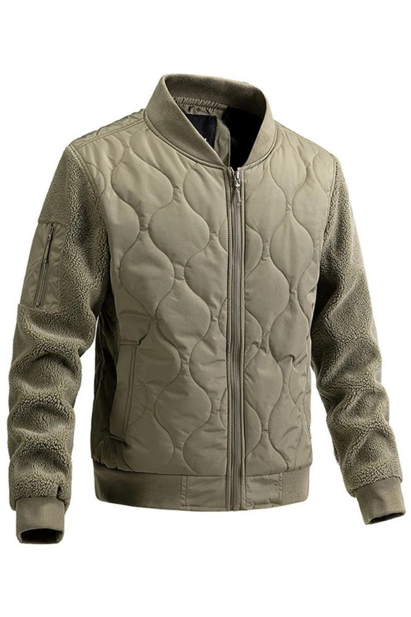 Baseballjacke Für Herren Patchwork-jacken Mit Fleeceärmeln Mäntel Frühling Und Herbst College-jacke Oberbekleidung Khaki