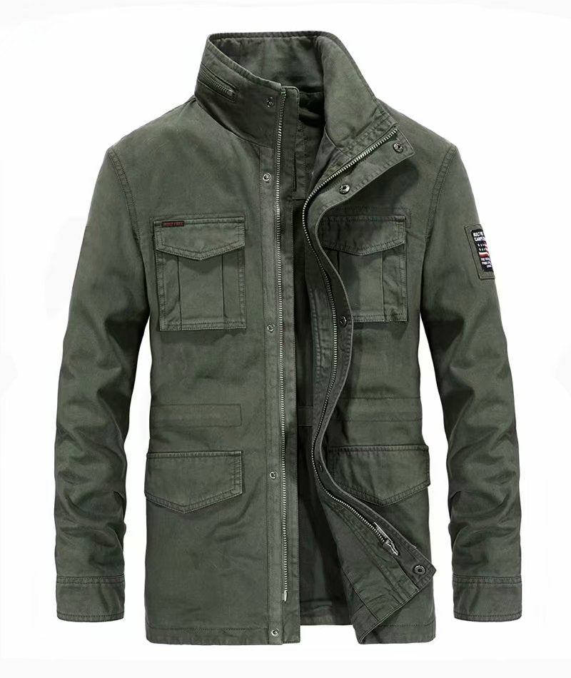 Baumwoll-jeansjacken Für Herren Langer Stehkragen Mehrere Taschen Lässiger Mantel Militär-windjacke Für - 58171 Khaki