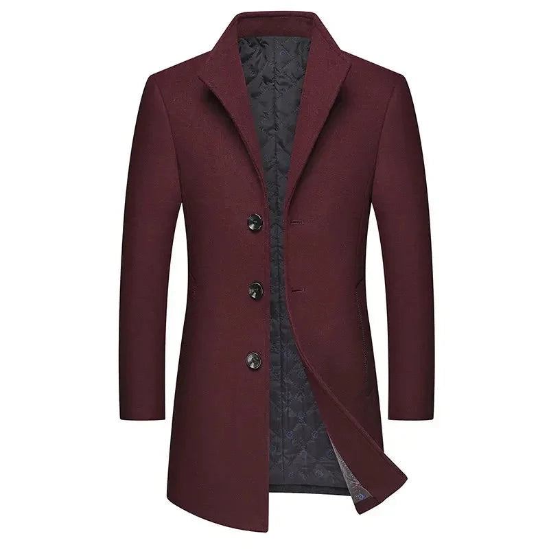 Boutique-wollmischung Lässiger Business-wollmantel Für Herren Dick Warm Und Wolljacke Mit Stehkragen Für - schwarz