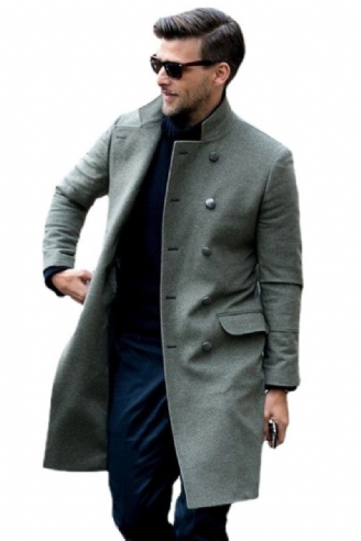 Business Lässig Stehkragen Zweireihiger Wollmantel Für Herren Winterwollmantel Lange Melton-trenchcoat