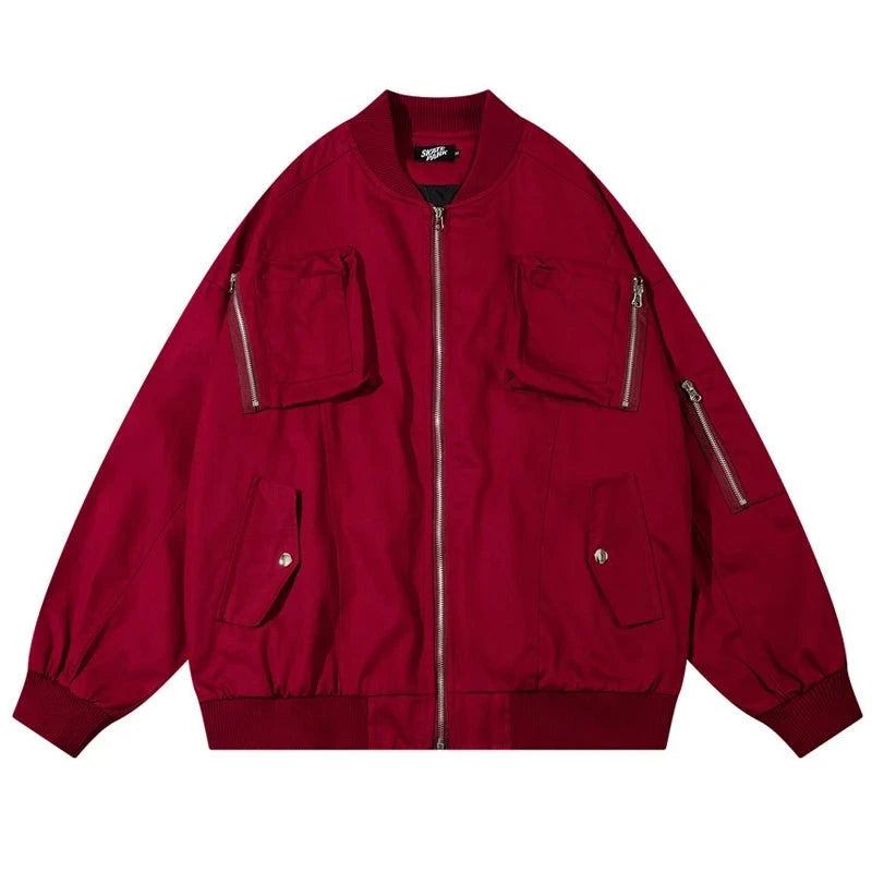 Cargojacke Für Herren Mantel Hip-hop-streetwear Lockere Funktionelle Jacken Mit Mehreren Taschen Herbst-oberbekleidung Für - rot