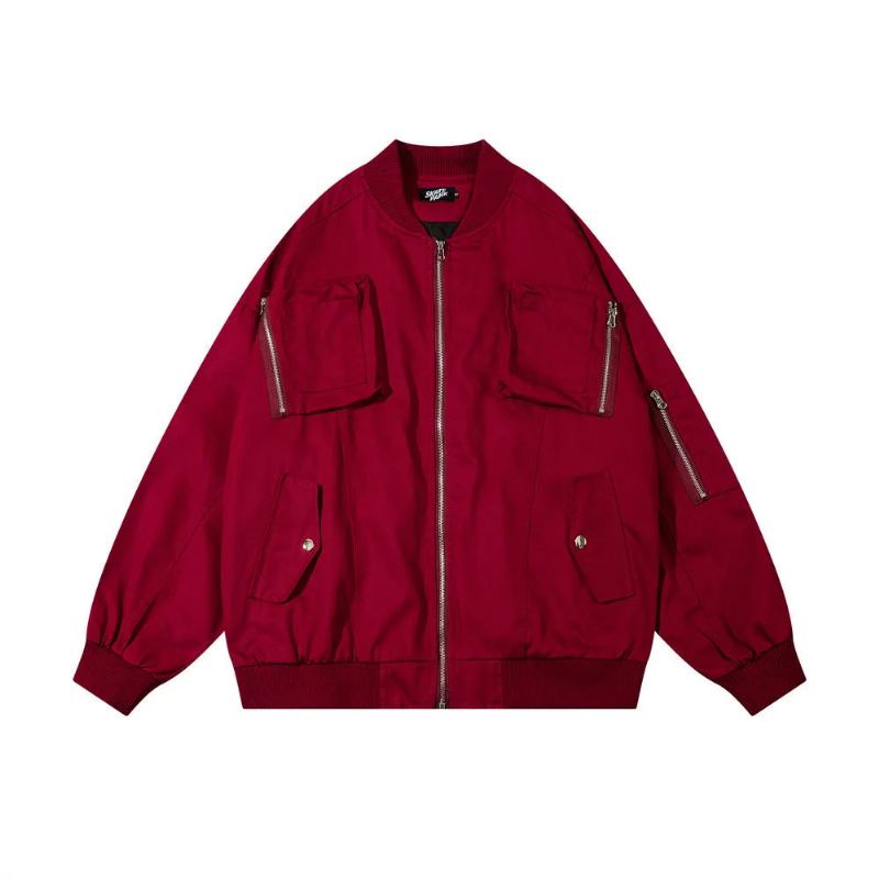 Cargojacke Für Herren Mantel Hip-hop-streetwear Lockere Funktionelle Jacken Mit Mehreren Taschen Herbst-oberbekleidung Für - rot