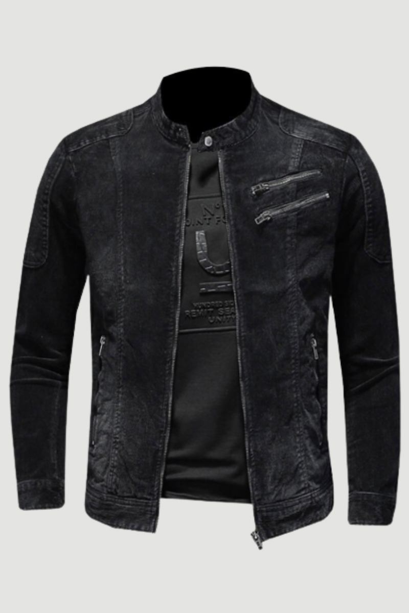 Cord Jeansjacke Herren Jeansmantel Bomber Motorrad Stehkragen Langarm Slim Street Schwarz Cowboy Outwear Kleidung