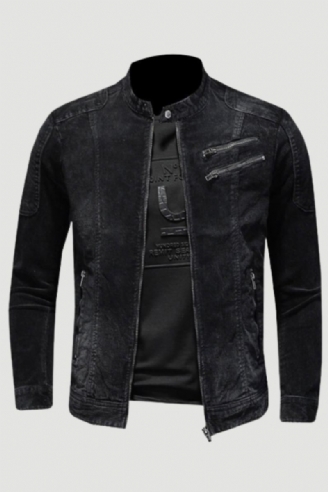 Cord Jeansjacke Herren Jeansmantel Bomber Motorrad Stehkragen Langarm Slim Street Schwarz Cowboy Outwear Kleidung