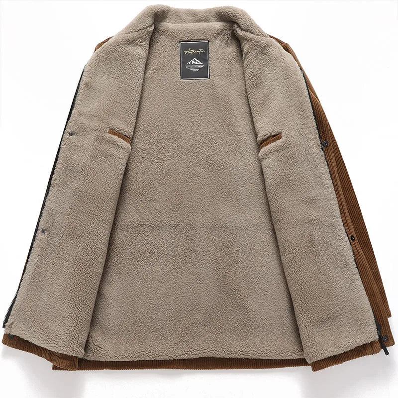 Cordmantel Herren Warm Lässig Einfarbig Slim Fit Einfacher Revers Winddichter Mantel - khaki