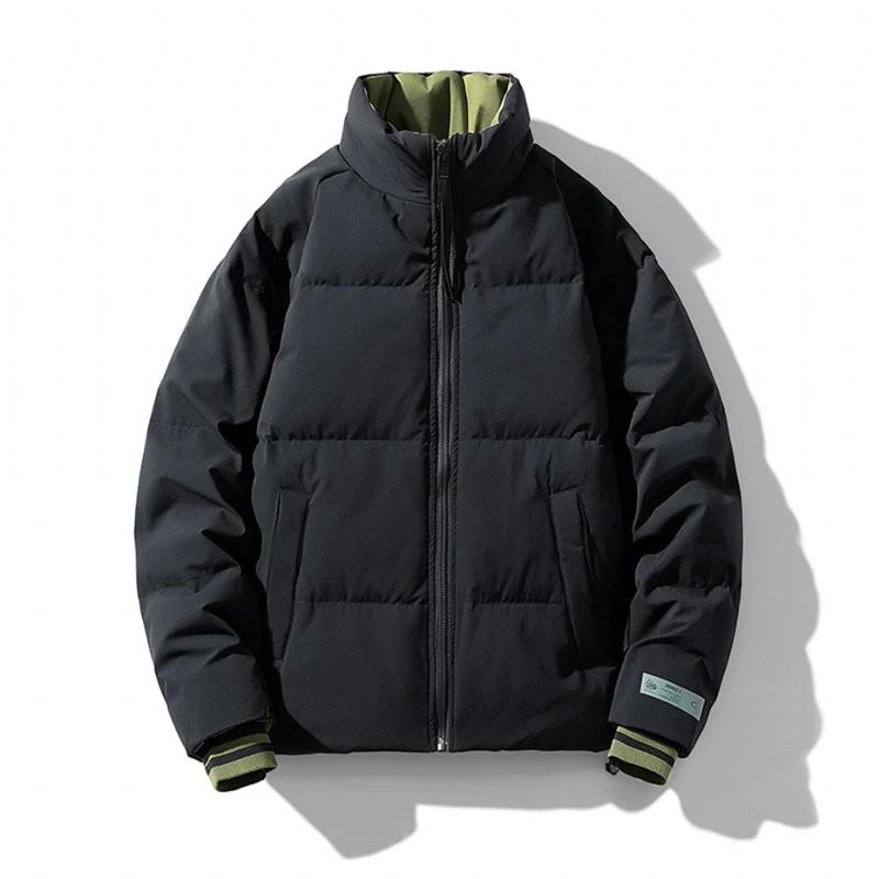 Daunenjacke Für Herren Winter Pufferjacke Einfarbige Mäntel Stehkragen Daunenmantel Für Camping Schwarze Jacken - schwarz