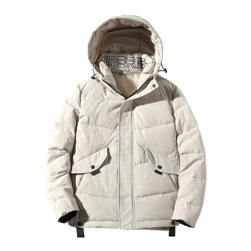 Daunenjacke Mit Kapuze Reißverschluss Winddicht Warmer Wintermantel Für Herren - Beige