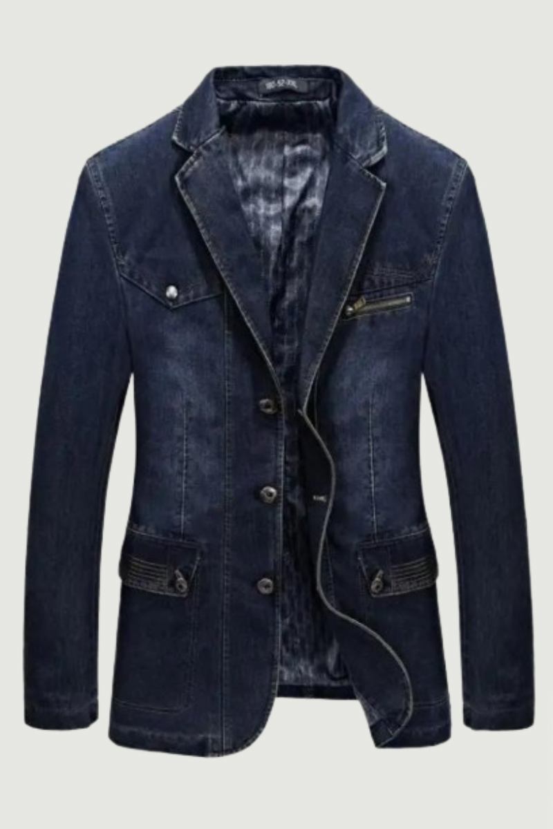 Denim-trenchcoat Herbst-winter-jeansjacke Für Herren Reverskragen Gewaschener Mantel Für