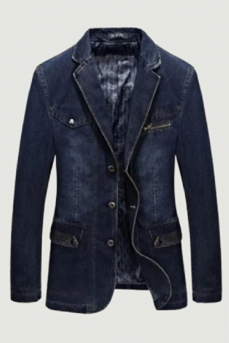 Denim-trenchcoat Herbst-winter-jeansjacke Für Herren Reverskragen Gewaschener Mantel Für