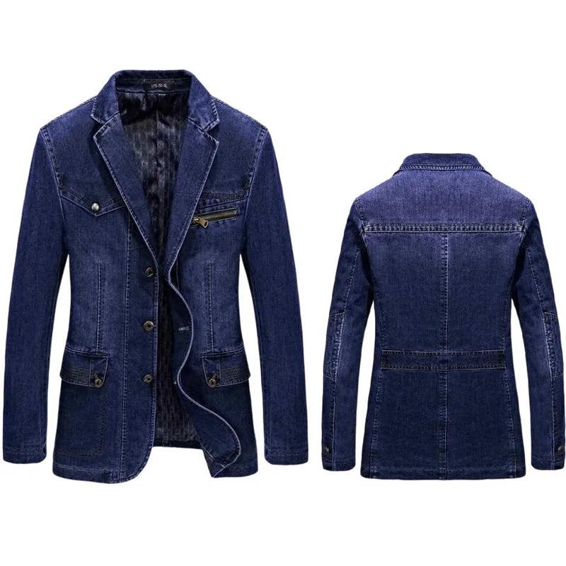 Denim-trenchcoat Herbst-winter-jeansjacke Für Herren Reverskragen Gewaschener Mantel Für - Dunkelblau