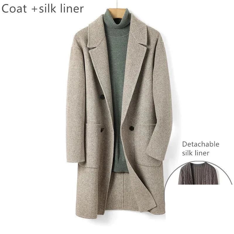 Dicke Winterjacke Aus Wolle Für Herren Wollfutter Langer Mantel Für Jungen - Grau