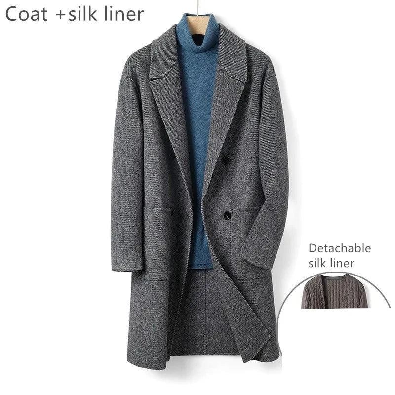 Dicke Winterjacke Aus Wolle Für Herren Wollfutter Langer Mantel Für Jungen - Grau