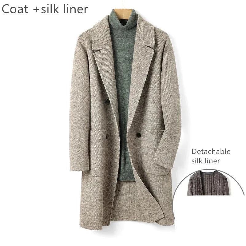 Dicke Winterjacke Aus Wolle Für Herren Wollfutter Langer Mantel Für Jungen - Grau