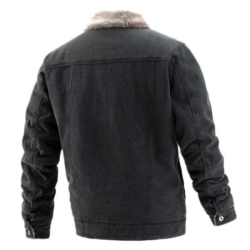 Dicker Samt-jeansjacke Für Herren Lässiges Revers Baumwoll-jeansjacke Für Pelzkragen Warme Winterjacken Und -mäntel Für - Hellblau